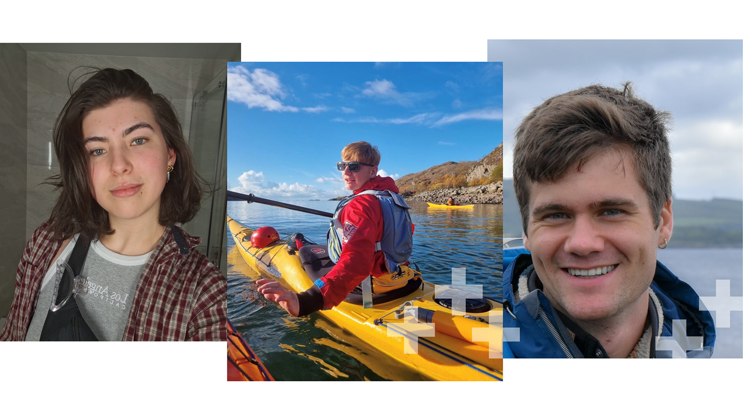 Smiling people, one on kayak